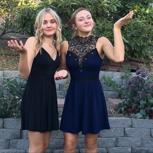 High neck dress with lace and jewel accents